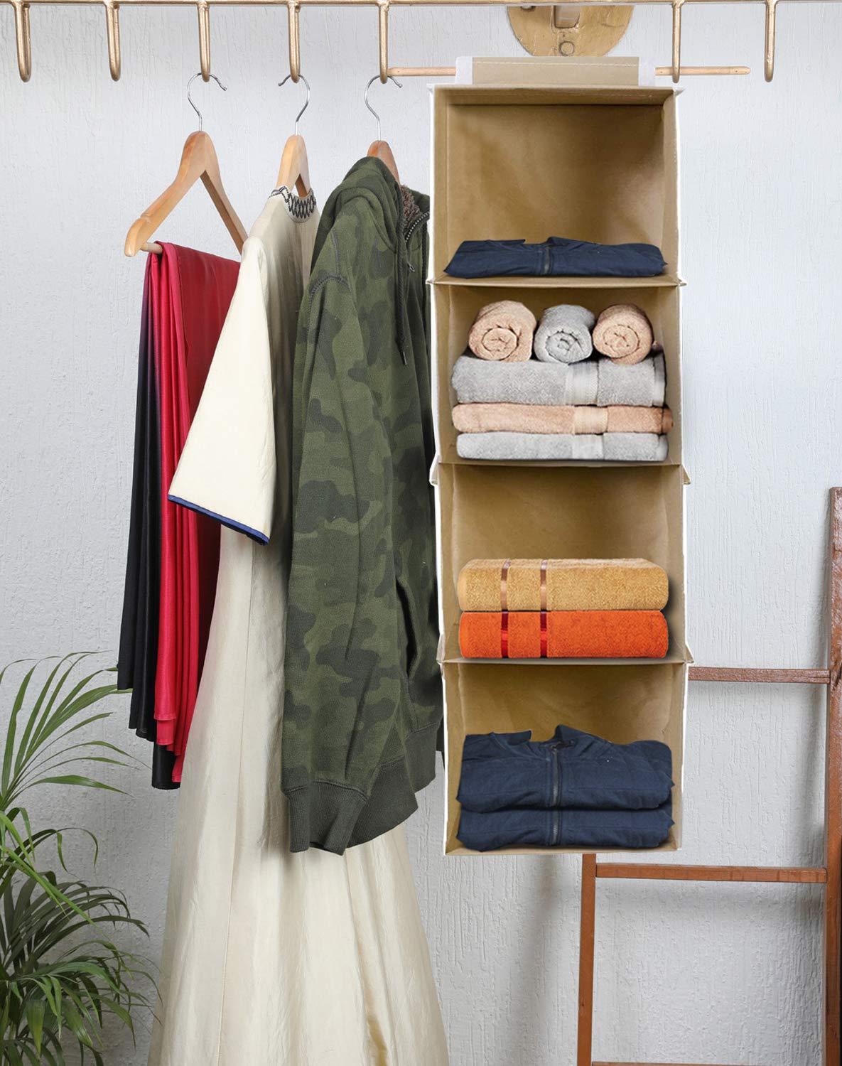 Cloth Organizer - Hanging 4 Shelves Wardrobe Organizer