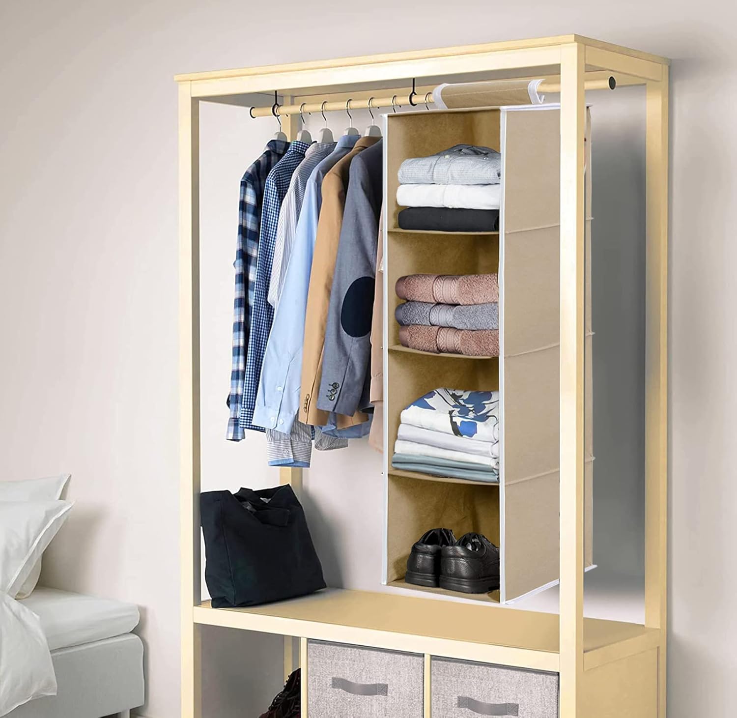 Cloth Organizer - Hanging 4 Shelves Wardrobe Organizer