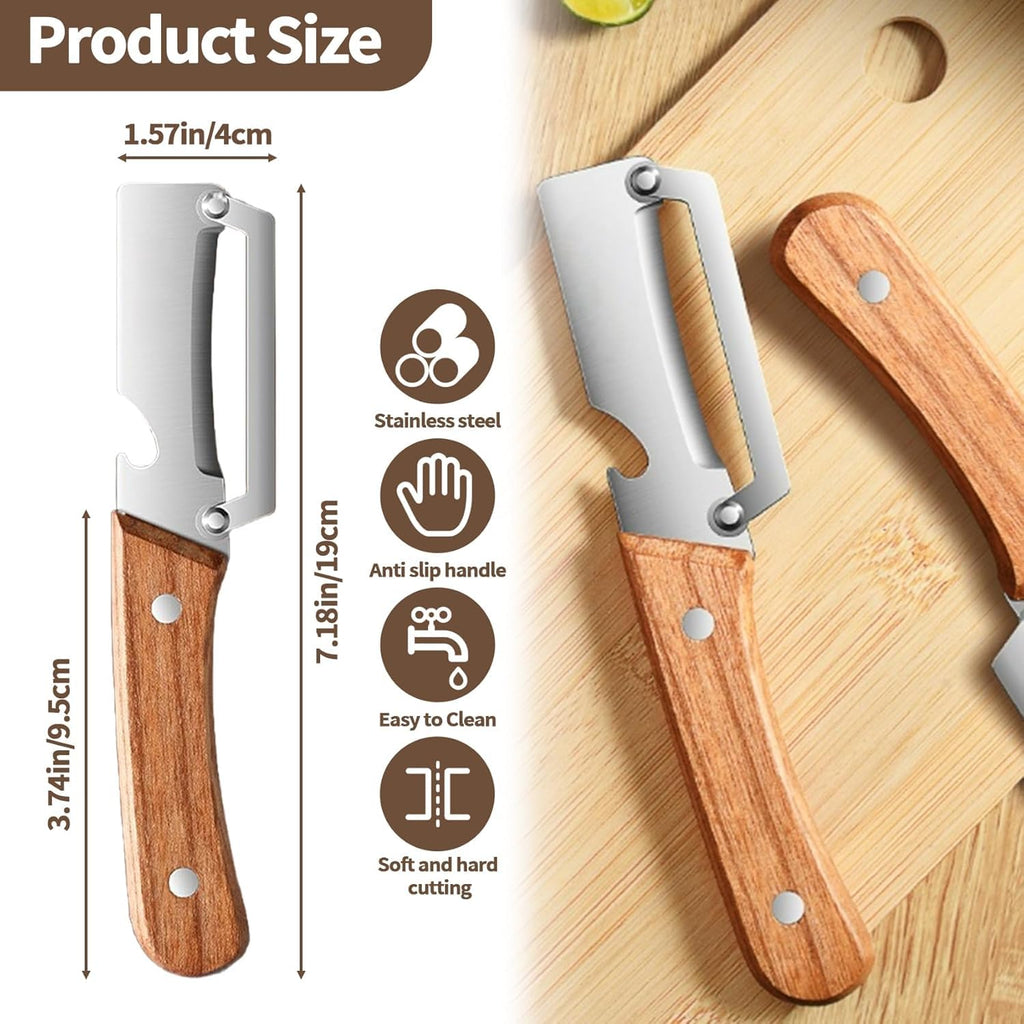 Kitchen Peeler with Wooden Handle & Bottle Opener 2-in-1 Design | Sharp Stainless Steel Blade | Comfortable Grip