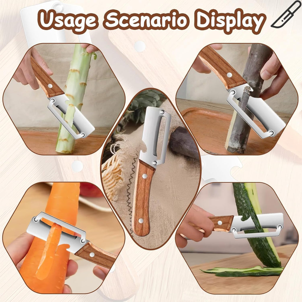 Kitchen Peeler with Wooden Handle & Bottle Opener 2-in-1 Design | Sharp Stainless Steel Blade | Comfortable Grip